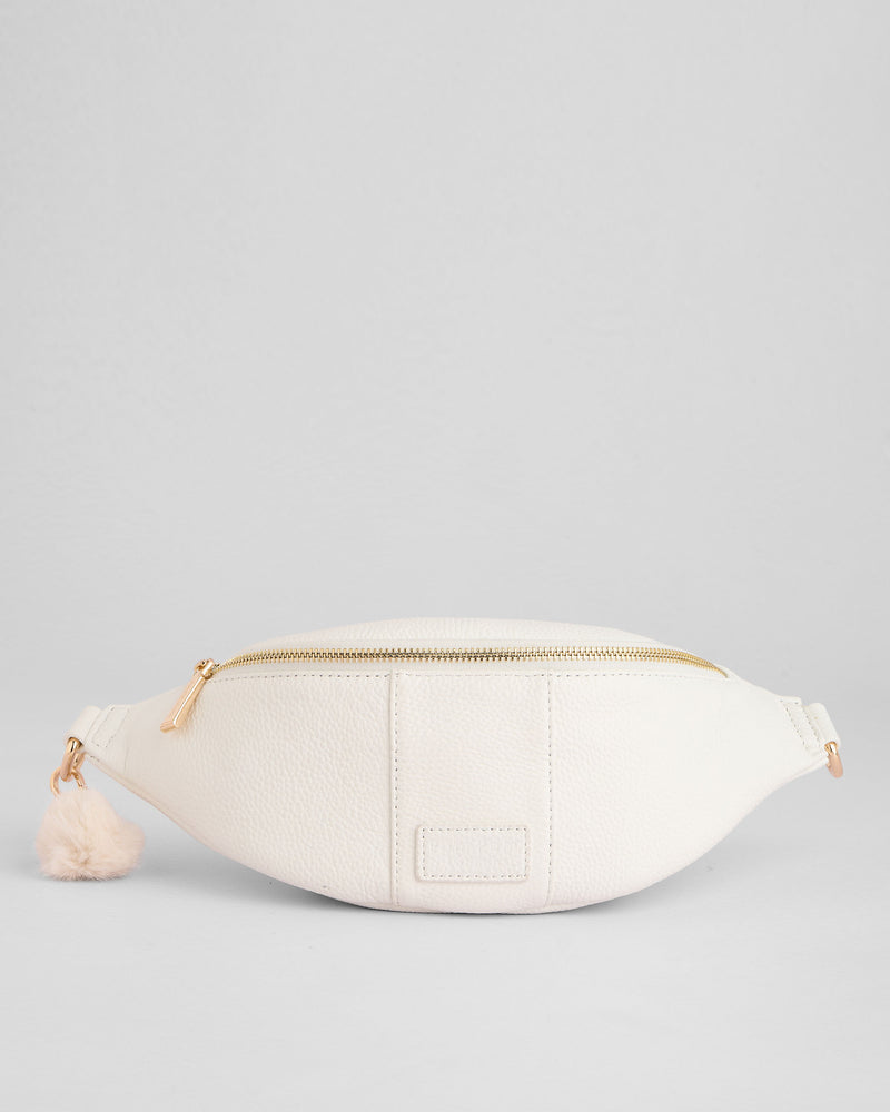 Bright White Bum Bag - full-grain leather bag | Pom Pom London