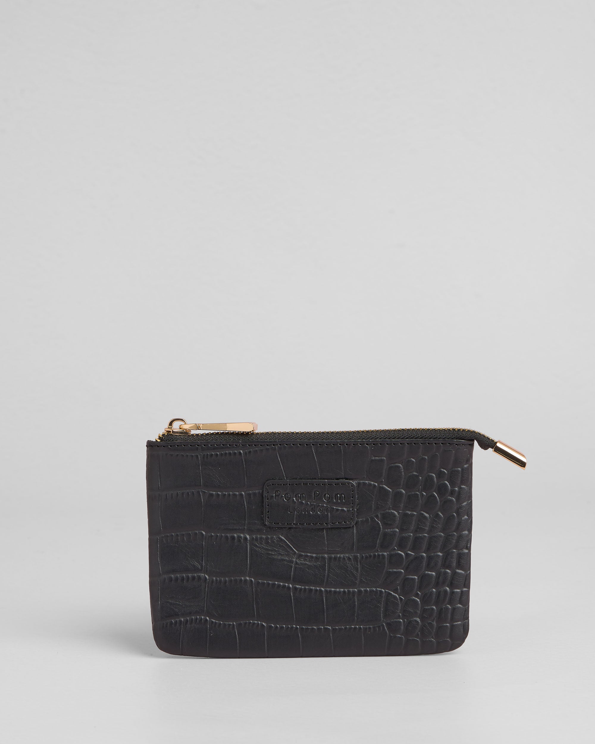 Chelsea Leather Coin Purse in Croc Black | Pom Pom London