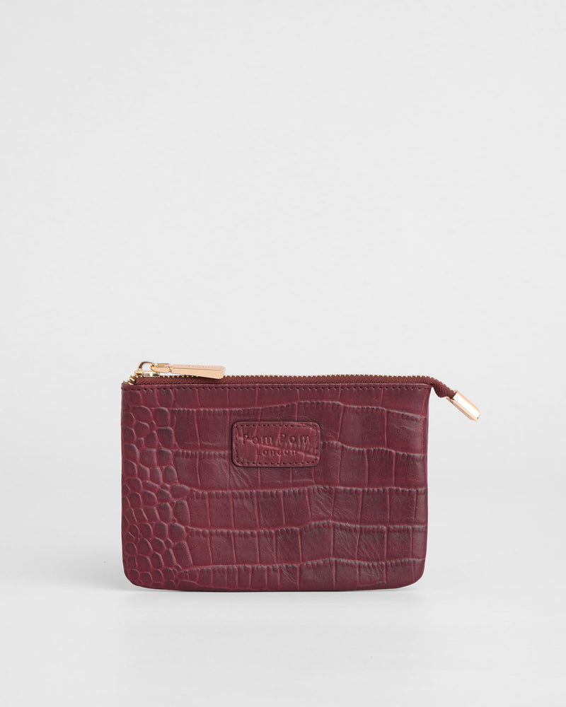 Chelsea Coin Purse Croc Red Mahogany-Pom Pom London