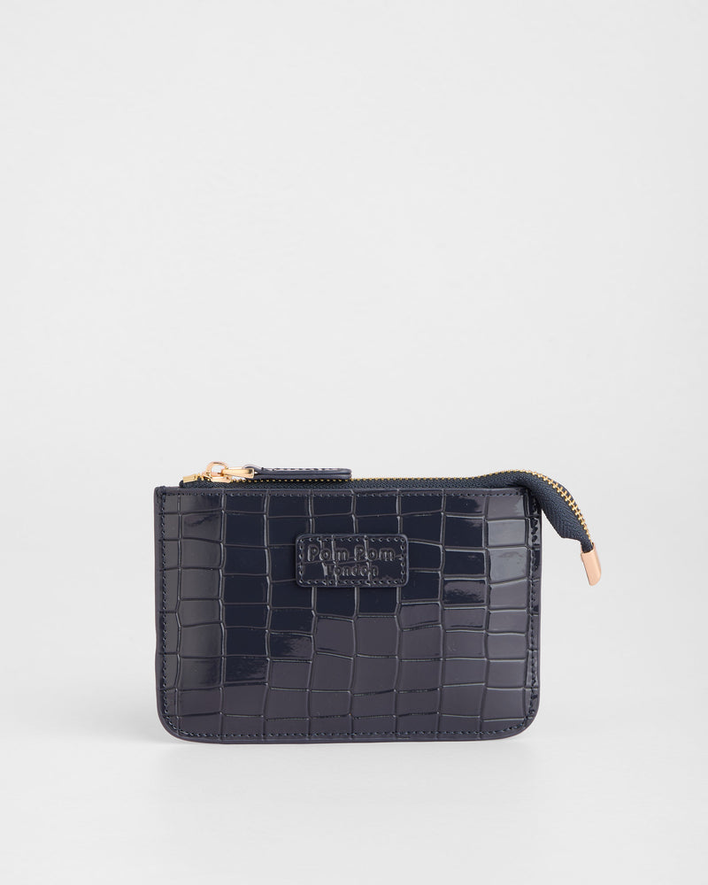 Chelsea Coin Purse Patent Croc Navy-Pom Pom London
