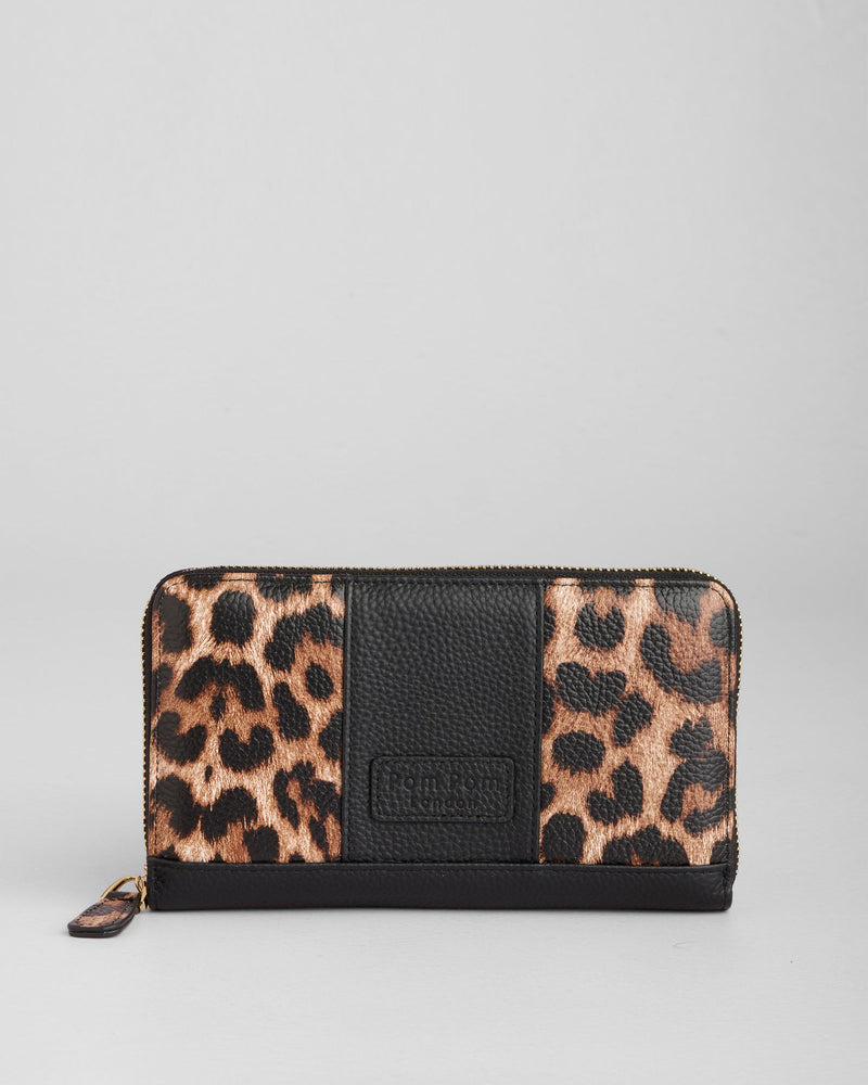 Chelsea Wallet Purse Leopard Print Black-Pom Pom London