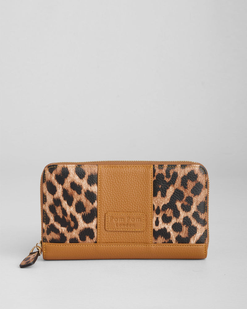 Chelsea Wallet Purse Leopard Print Maple-Pom Pom London