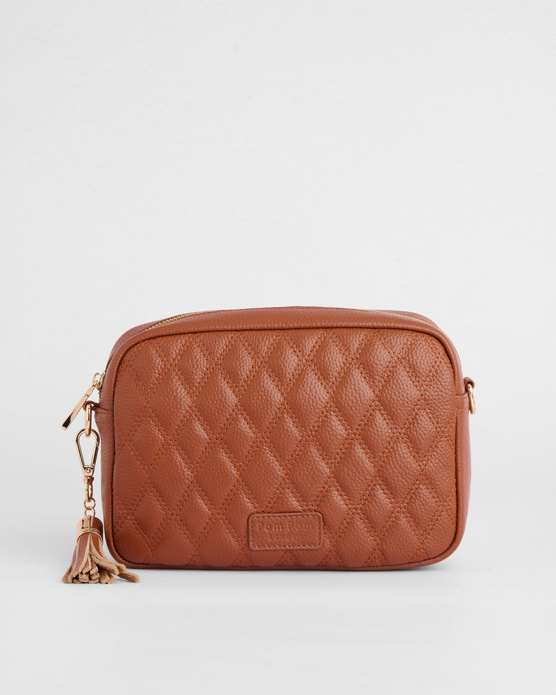 City Crossbody Bag Diamond Quilted Chestnut-Pom Pom London
