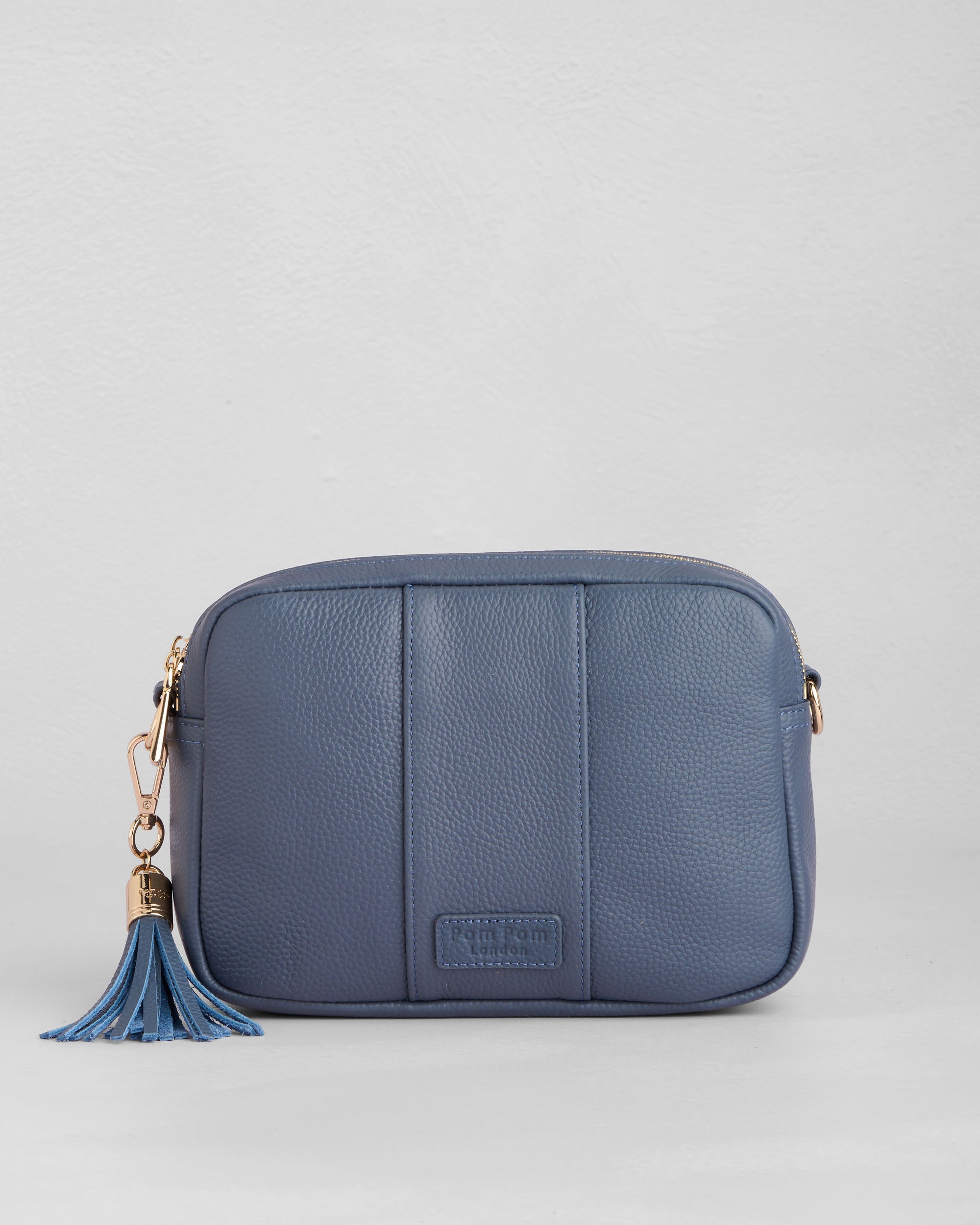Pom Pom London Duo Zip City Bag - Leather Crossbody bag in Slate Blue