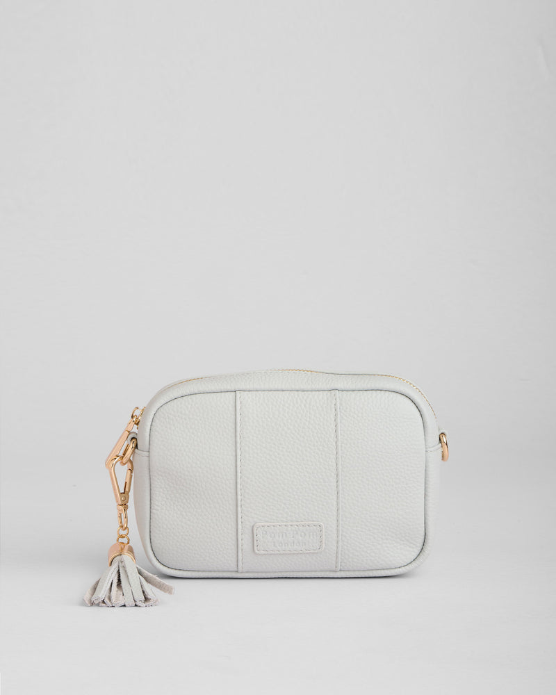 Salt Grey City Mini Bag - full-grain leather bag | Pom Pom London
