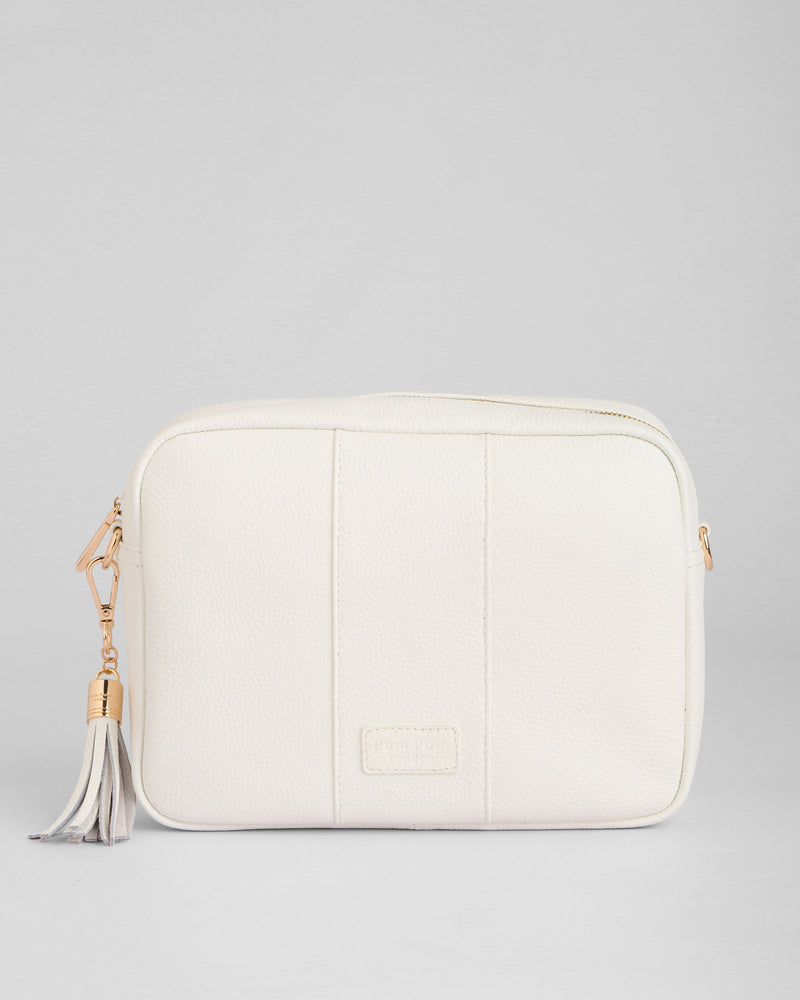 Bright White City Plus Bag - full-grain leather bag | Pom Pom London