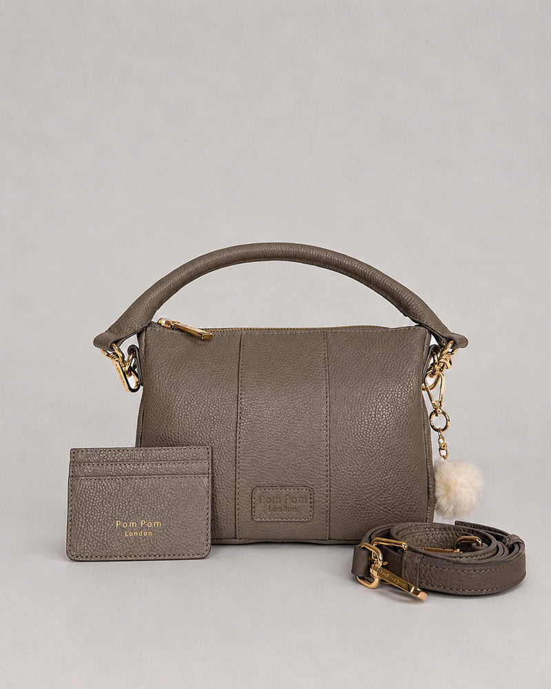 City Slim Crossbody Bag & Card Holder Mocha Bundle-Pom Pom London