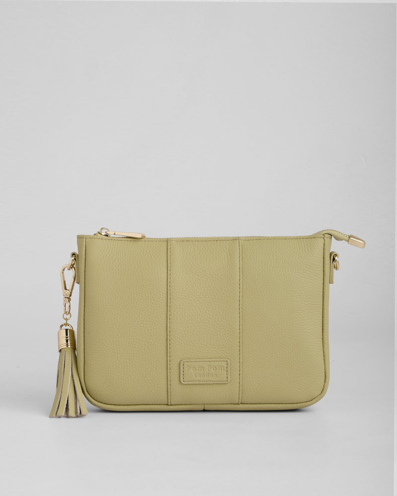 Pale Fern City Slim Bag - full-grain leather bag | Pom Pom London