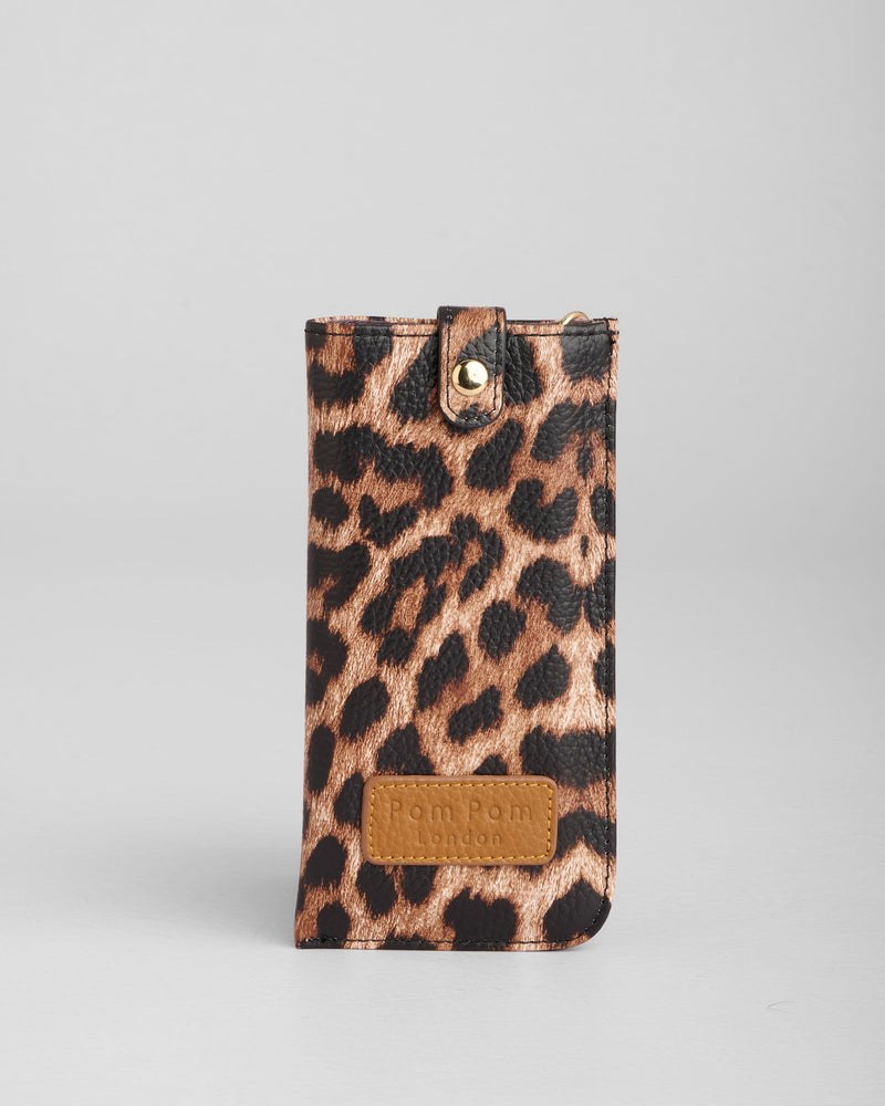 Grosvenor Leather Glasses Case in Leopard Print Maple by Pom Pom London