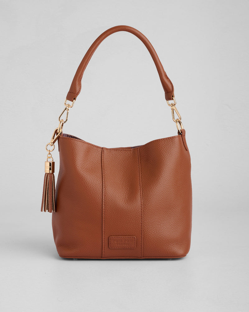 Chestnut Lambeth Bag - full-grain leather bag | Pom Pom London