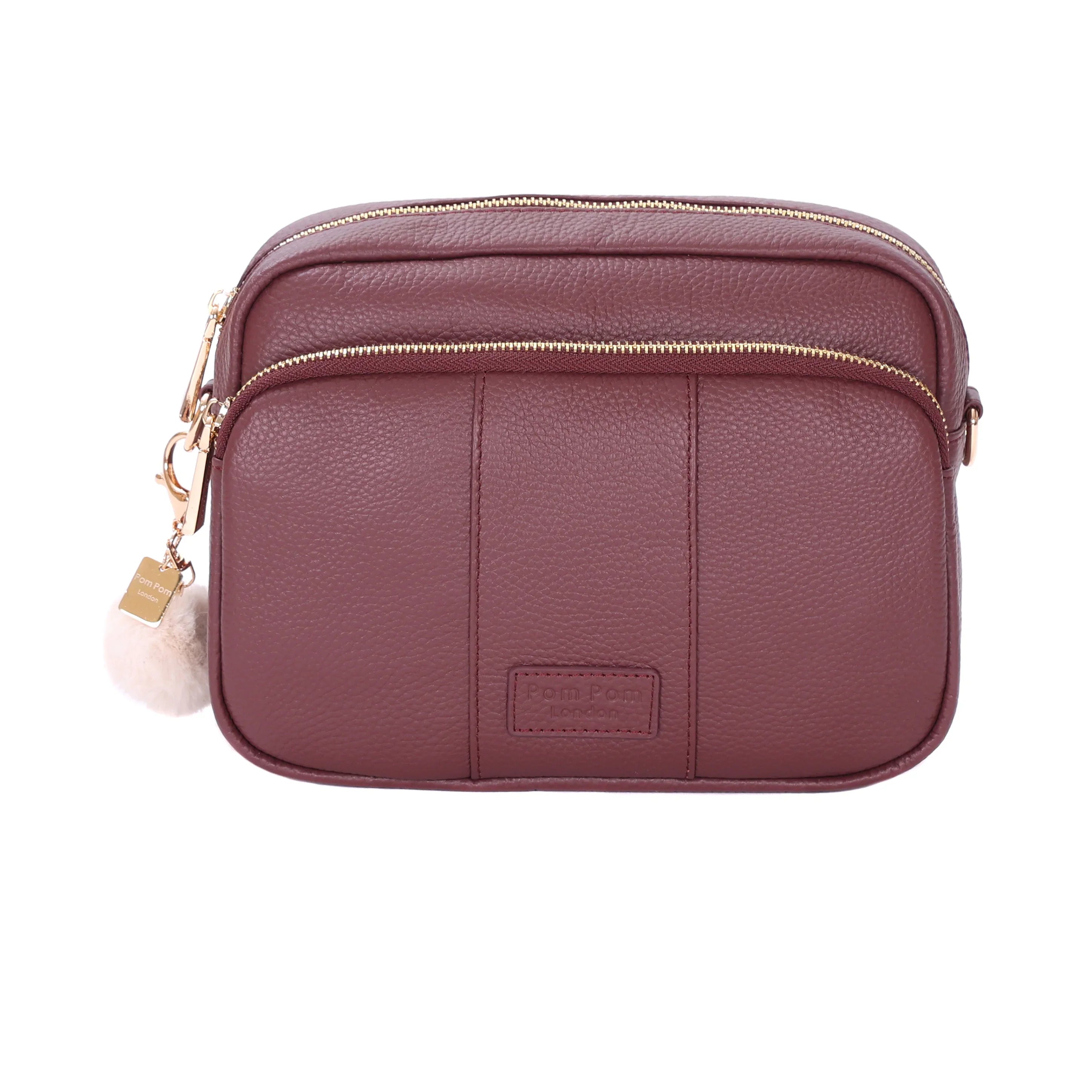 Pom Pom London Original Plus - Leather Crossbody Bag In Deep Burgundy