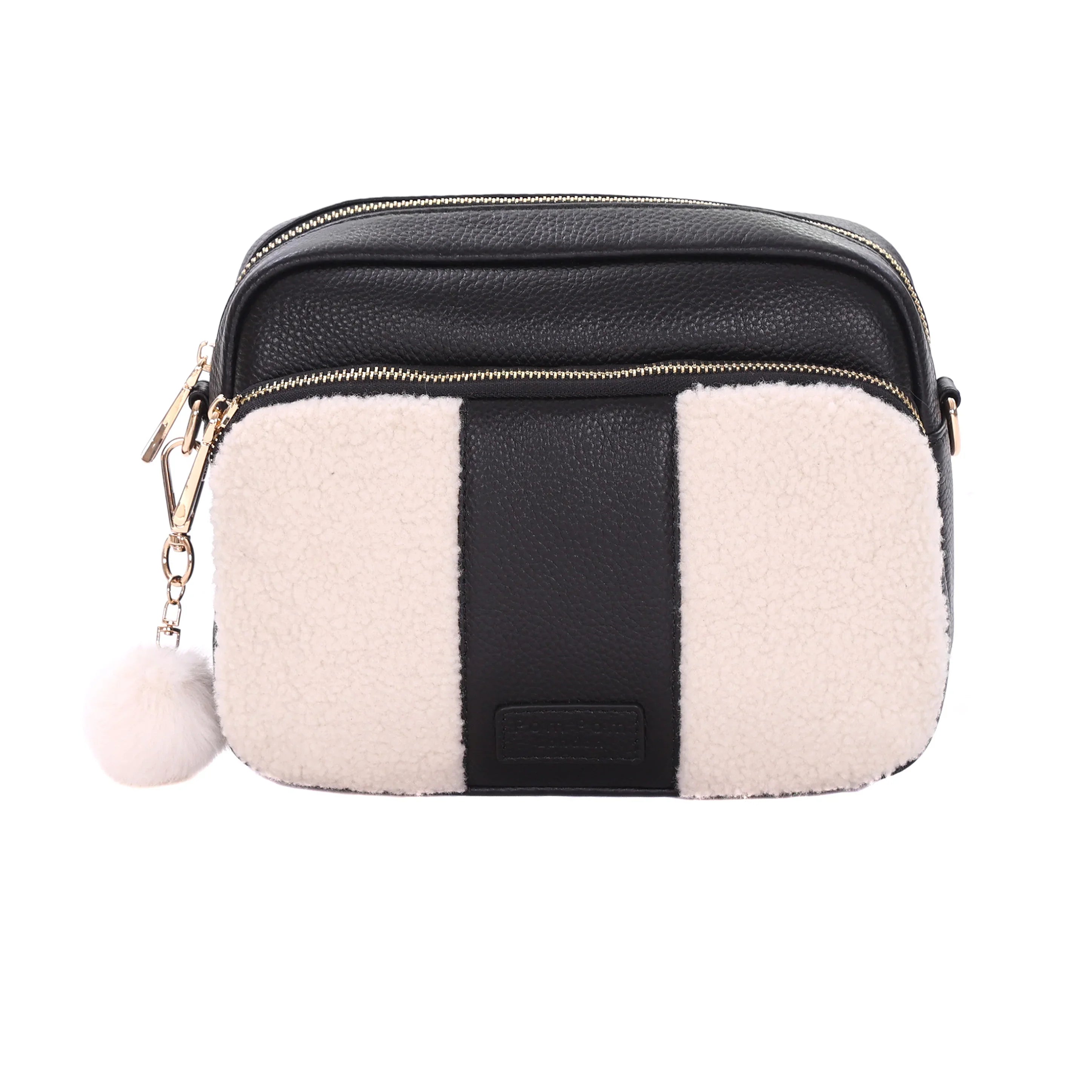 Original Plus Faux Fleece & Leather Crossbody Bag in Black | Pom
