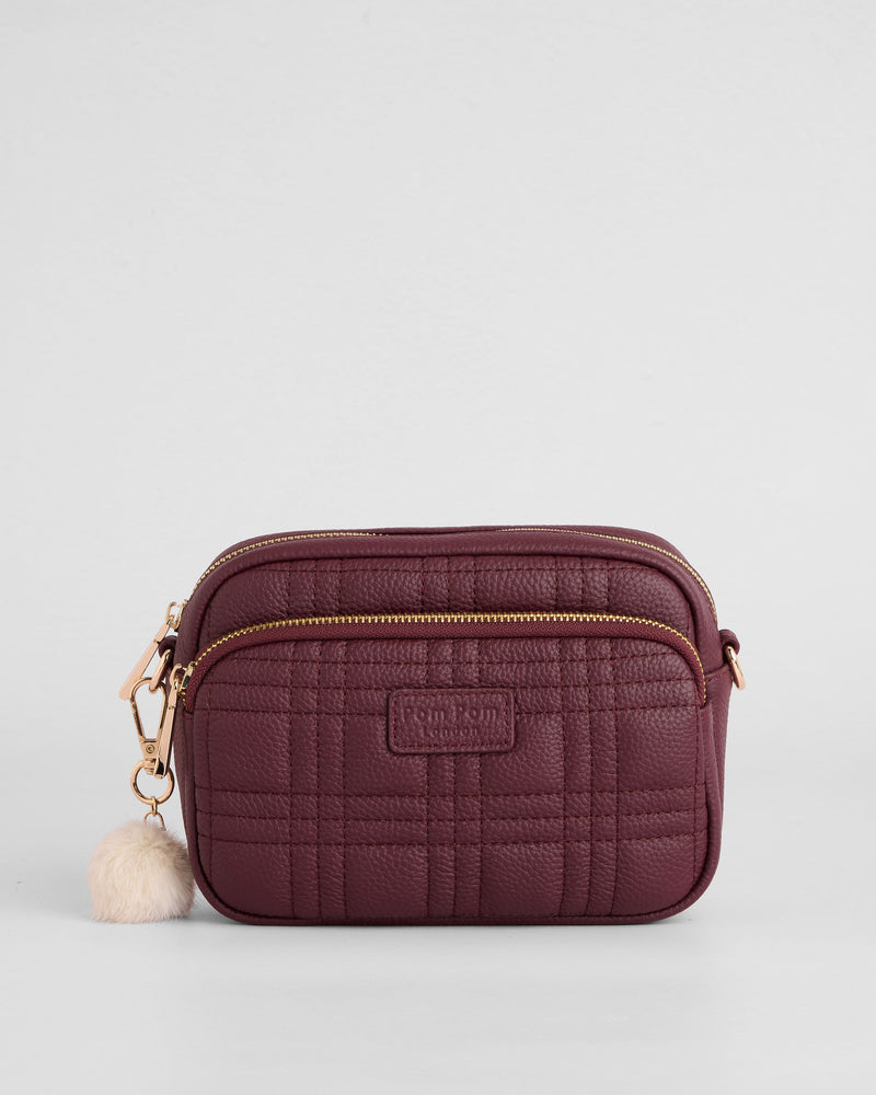 Original Square Quilted Bag Dark Maroon & Accessories-Pom Pom London