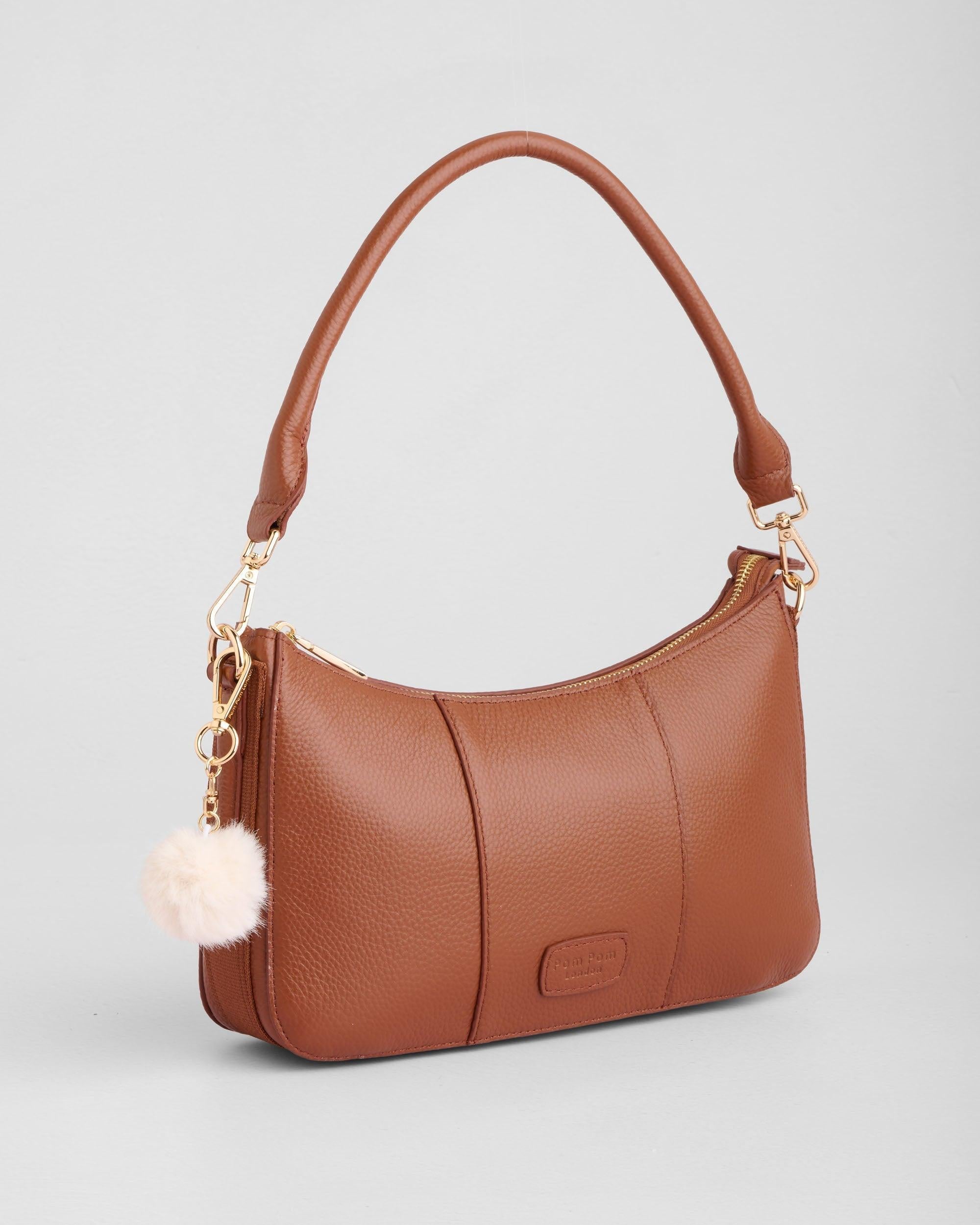 Pom Pom London Edgware Bag - Leather Crossbody bag in Chestnut