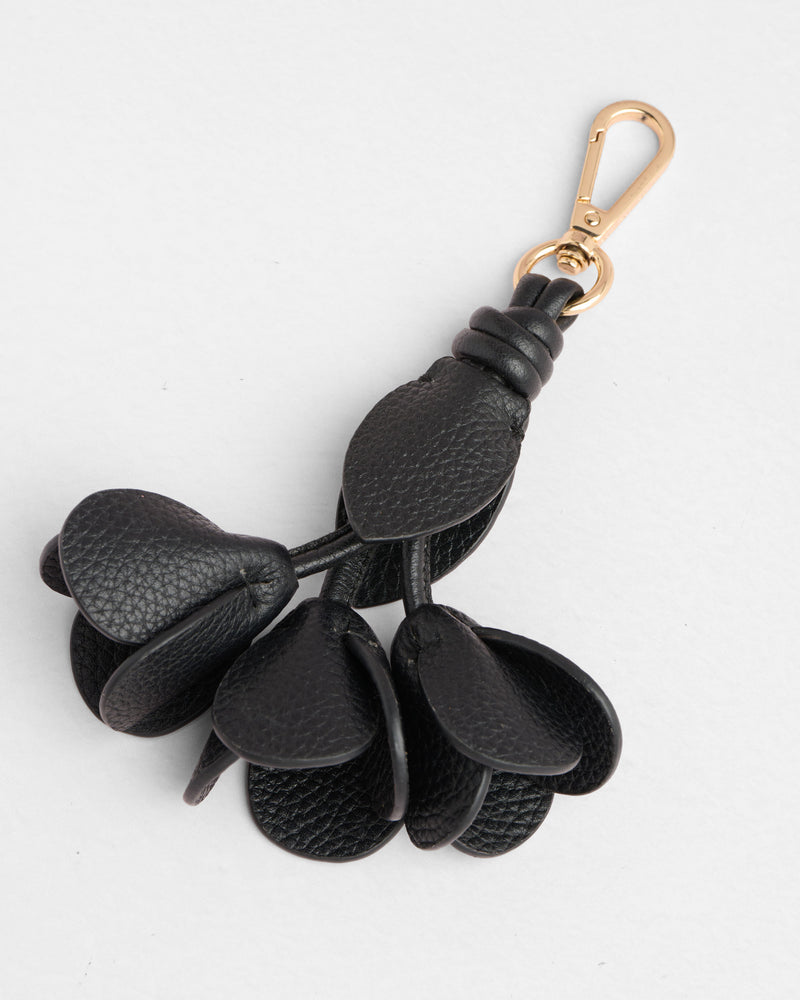 Flower Leather Keyring in Black by Pom Pom London