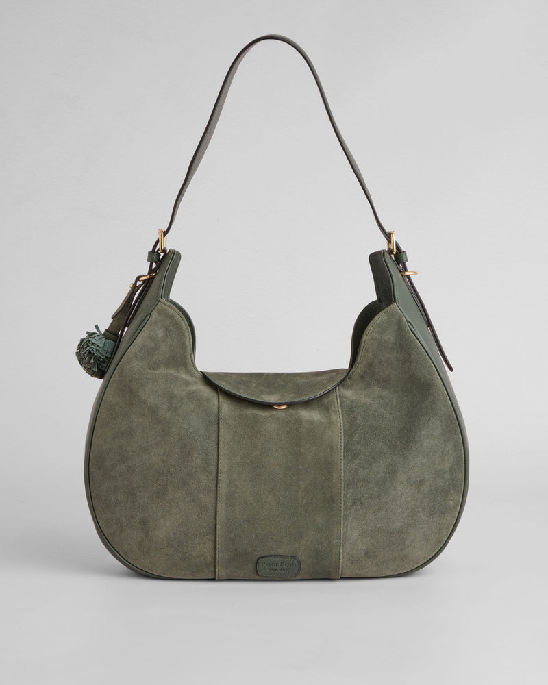 Pom Pom London Sunbury Suede & Leather Bag Herb Green-Pom Pom London