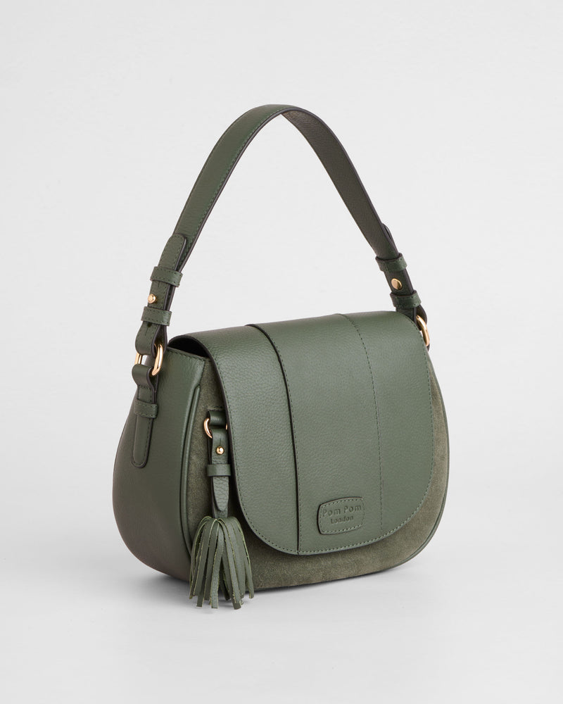 Pom Pom London Wilmington Suede & Leather Bag Herb Green-Pom Pom London