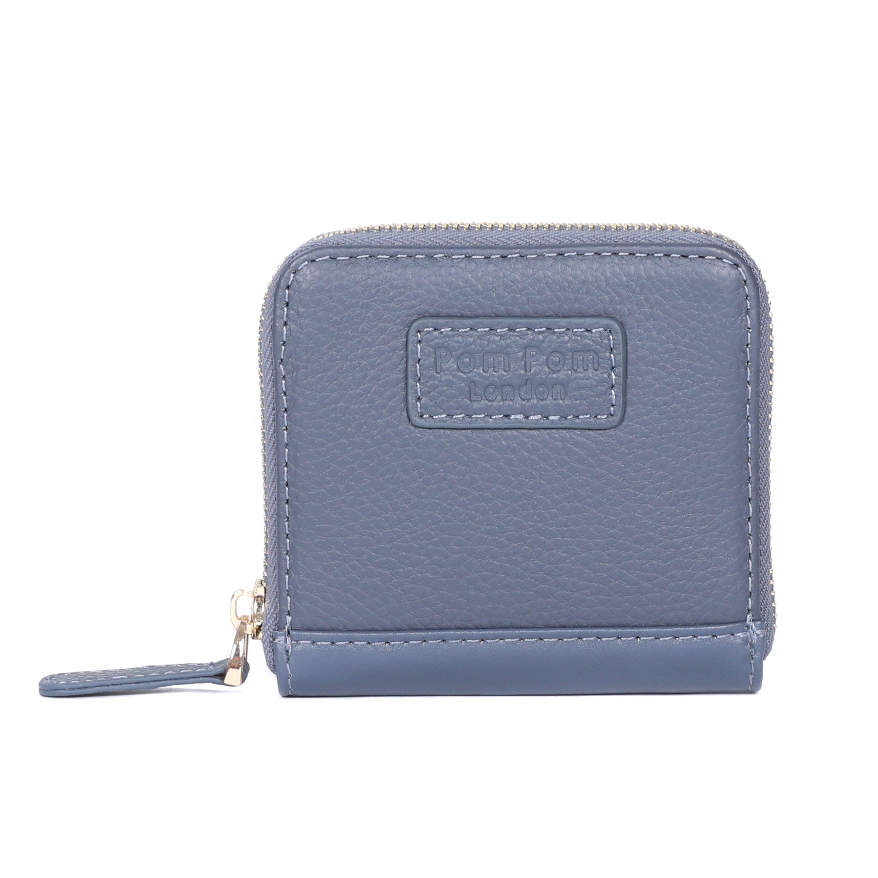 Mini Chelsea Wallet Purse Slate Blue Pom Pom London