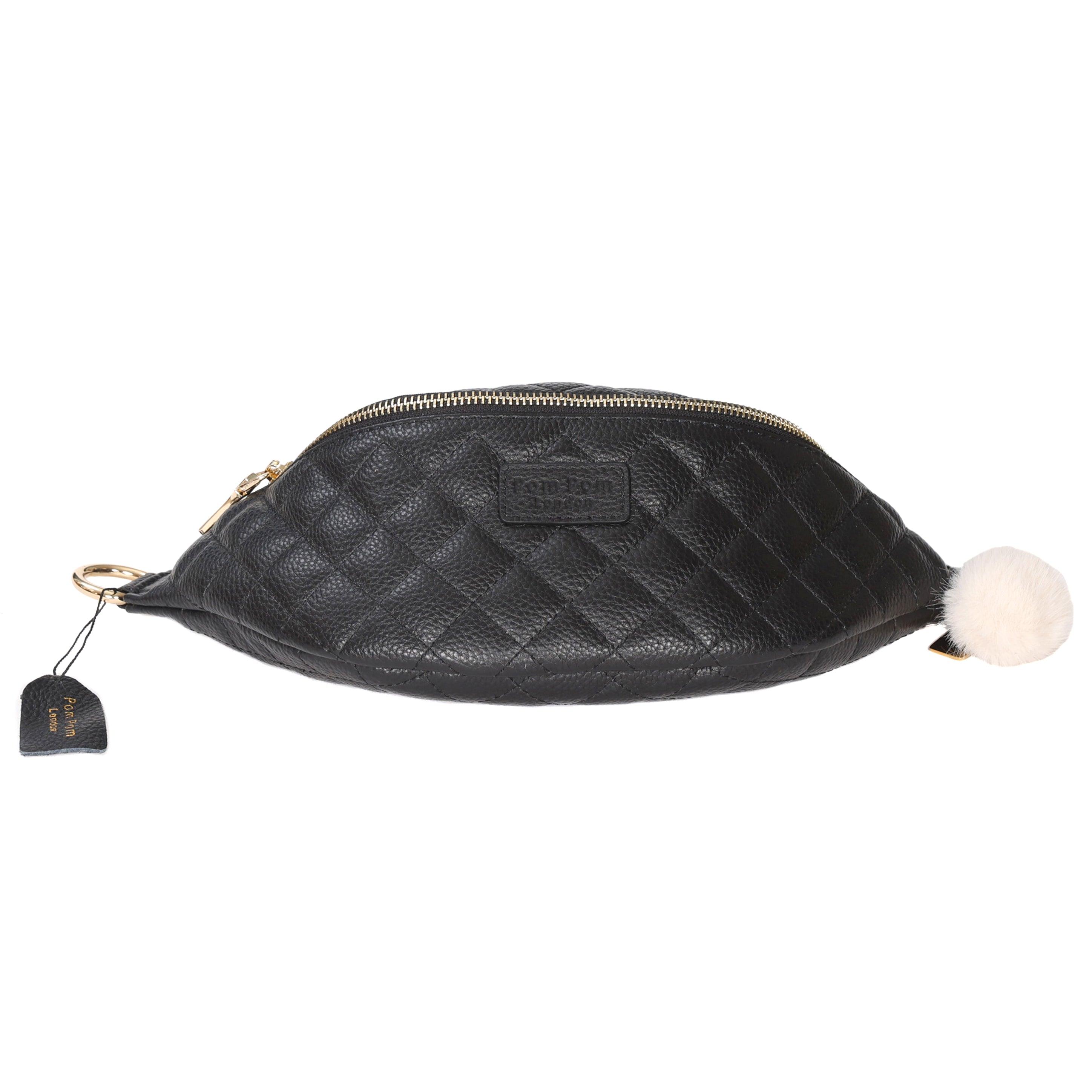 Bum Bag - Quilted Leather Crossbody bag in Black – Pom Pom London