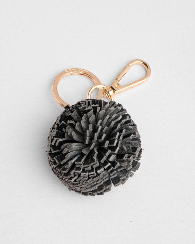 Single Leather Pom Pom Keyring in Black by Pom Pom London