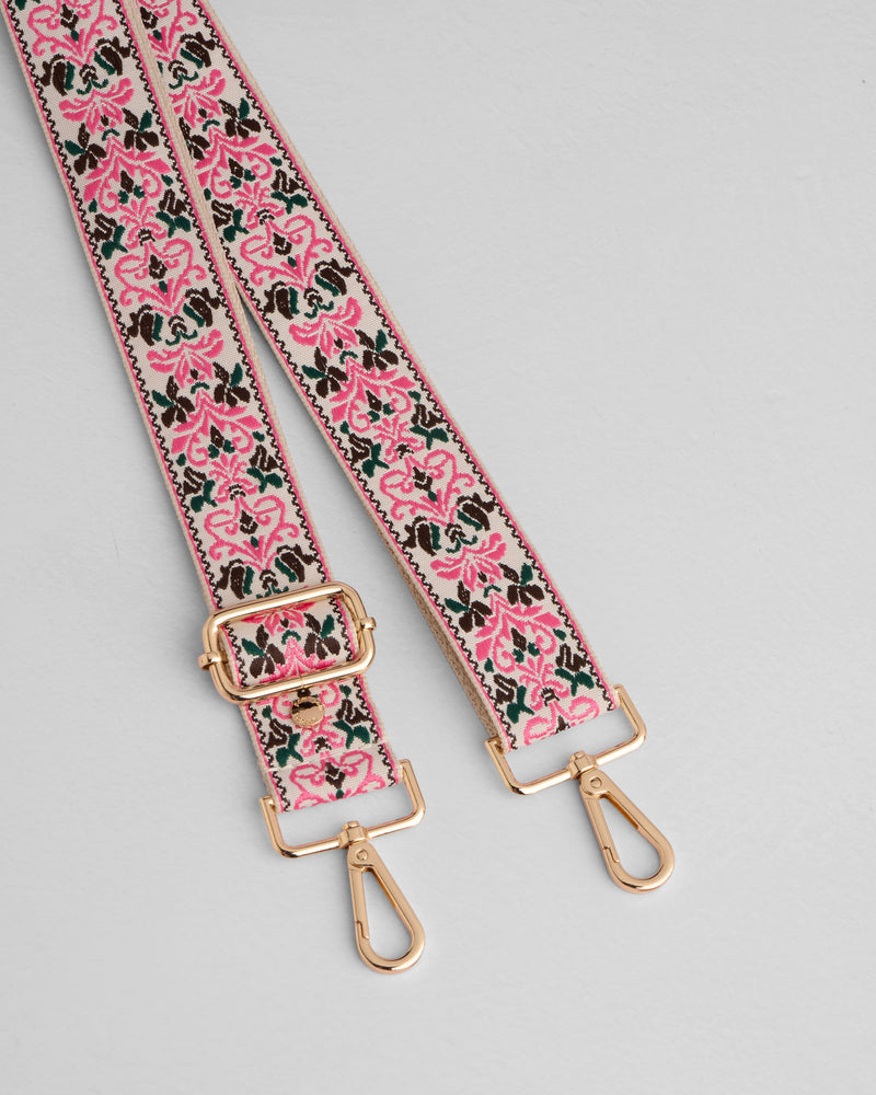 Azalea Pink & Stone Floral Crossbody Bag Strap by Pom Pom London