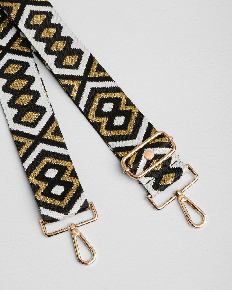 Black & Gold Glitter Embroidered bag strap | Pom Pom London