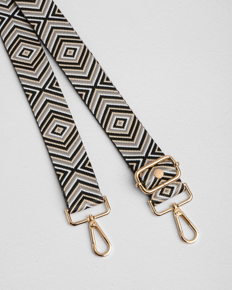 Black & Grey Diamond Illusion bag strap | Pom Pom London
