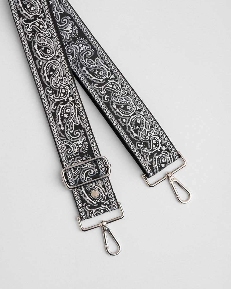 Strap Black Paisley Silver Hardware-Pom Pom London