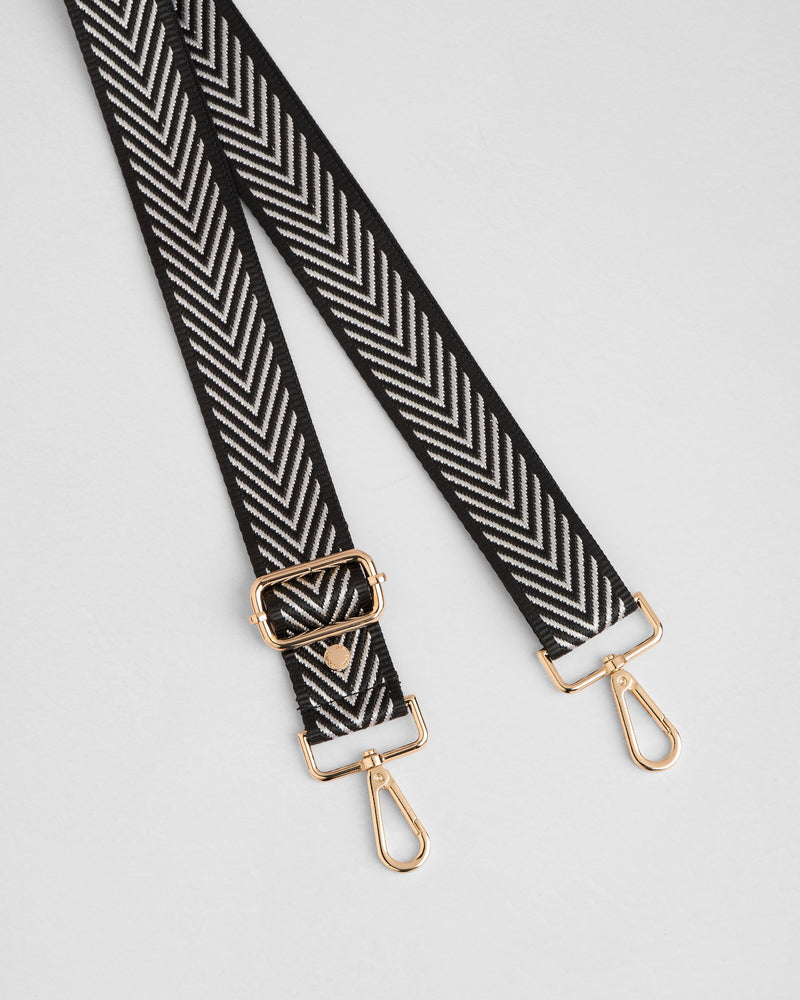 Black & Silver Herringbone Crossbody Bag Strap by Pom Pom London