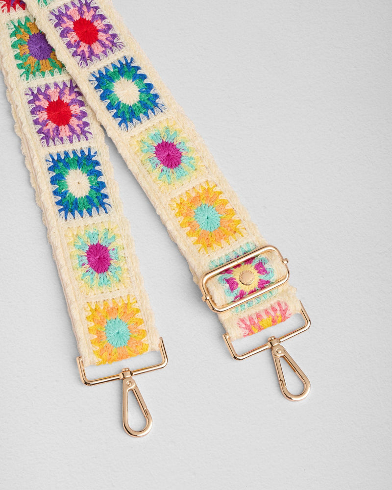 Crochet Squares Cream bag strap | Pom Pom London