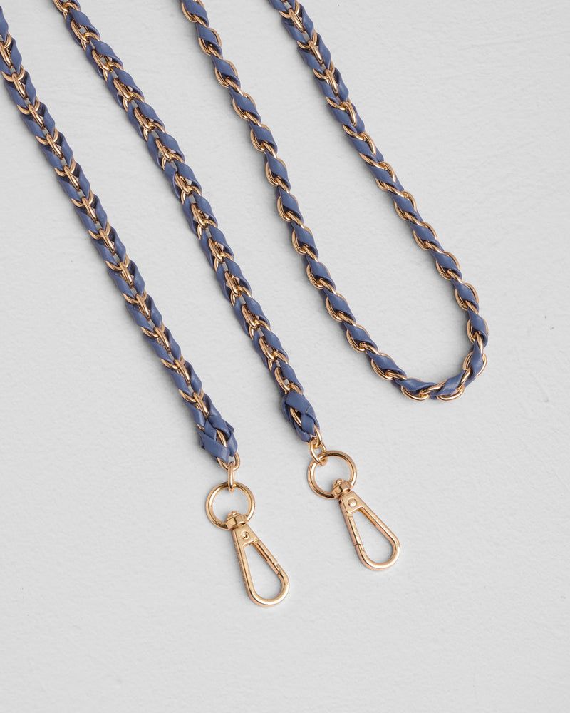 Gold Chain Lupin Blue Weave bag strap | Pom Pom London