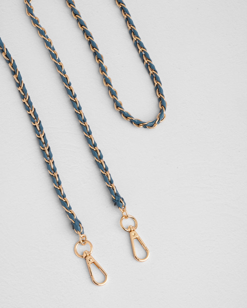 Strap Gold Chain Slate Blue Weave-Pom Pom London