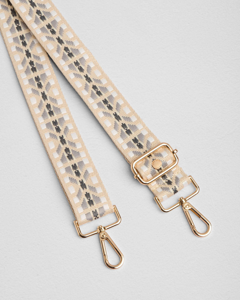 Grey & White Stitched bag strap | Pom Pom London