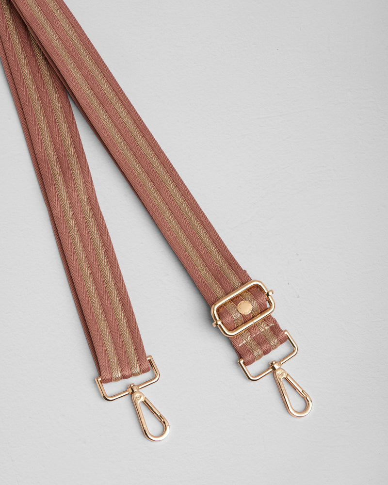 Orchid & Gold Stripe bag strap | Pom Pom London
