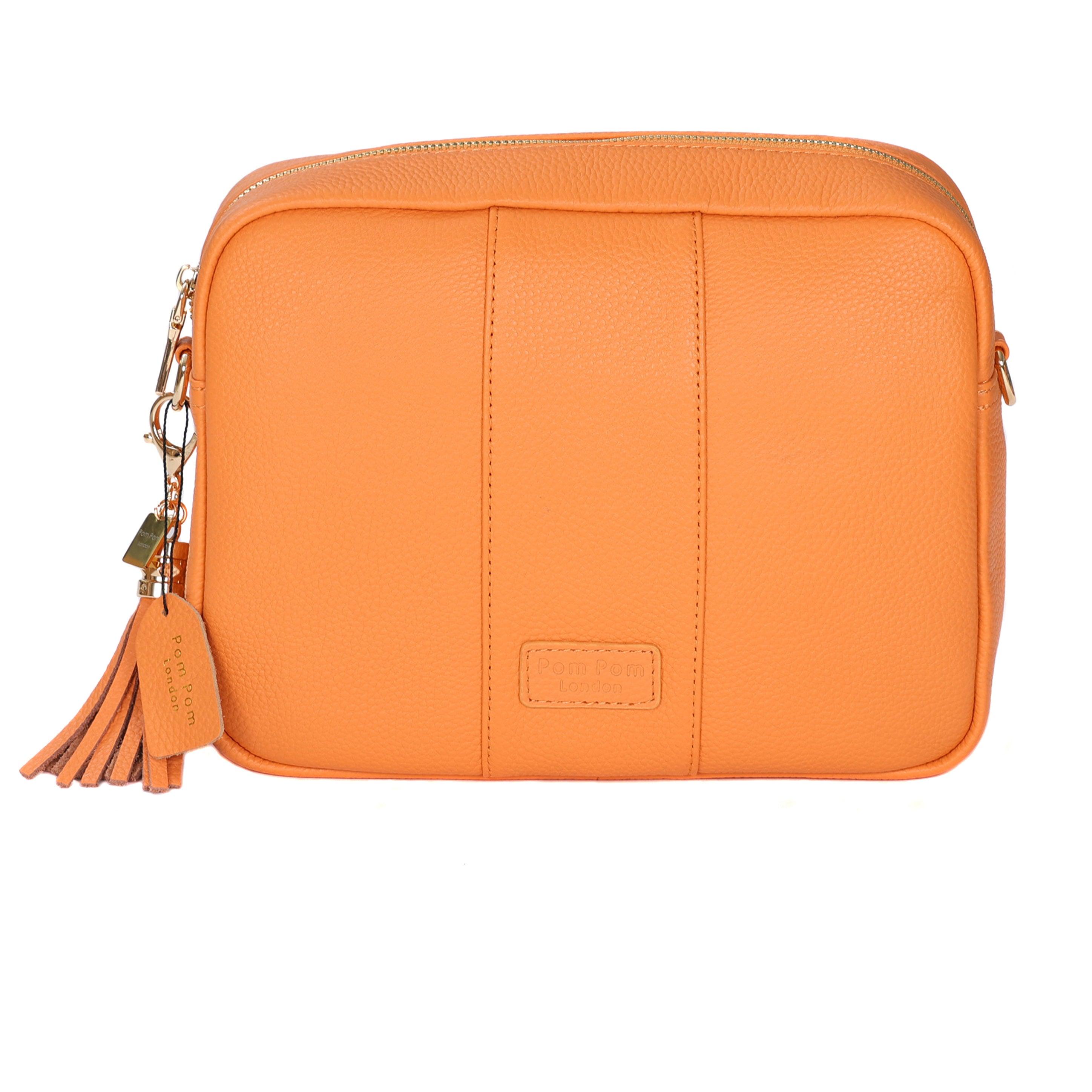 City Plus Bag - Leather Crossbody bag in Tangerine – Pom Pom London