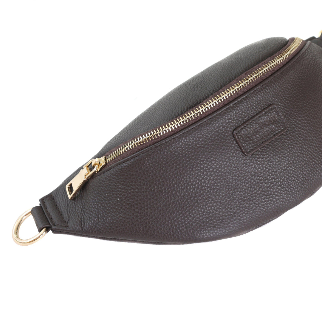 Bum Bag Leather Crossbody bag in Conker Pom Pom London