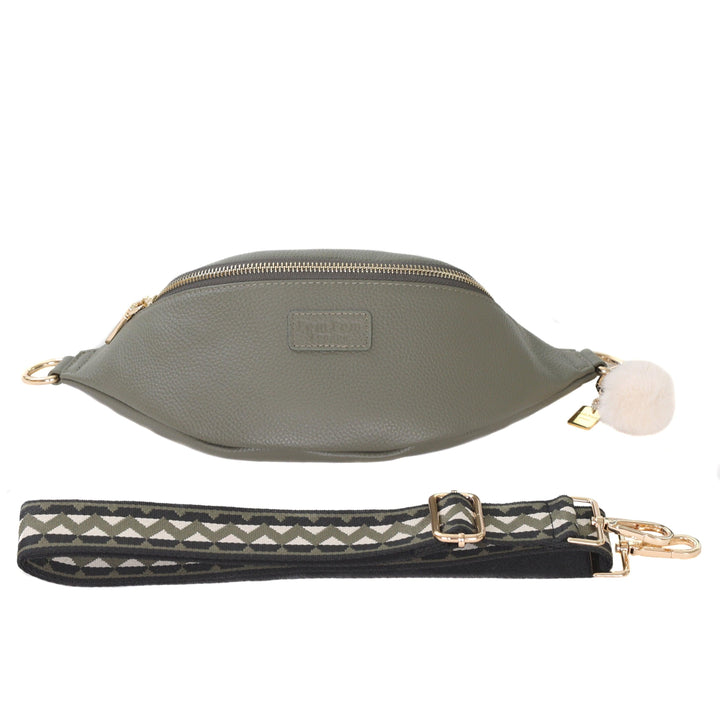 Bum Bag Leather Crossbody bag in Sage Green Pom Pom London