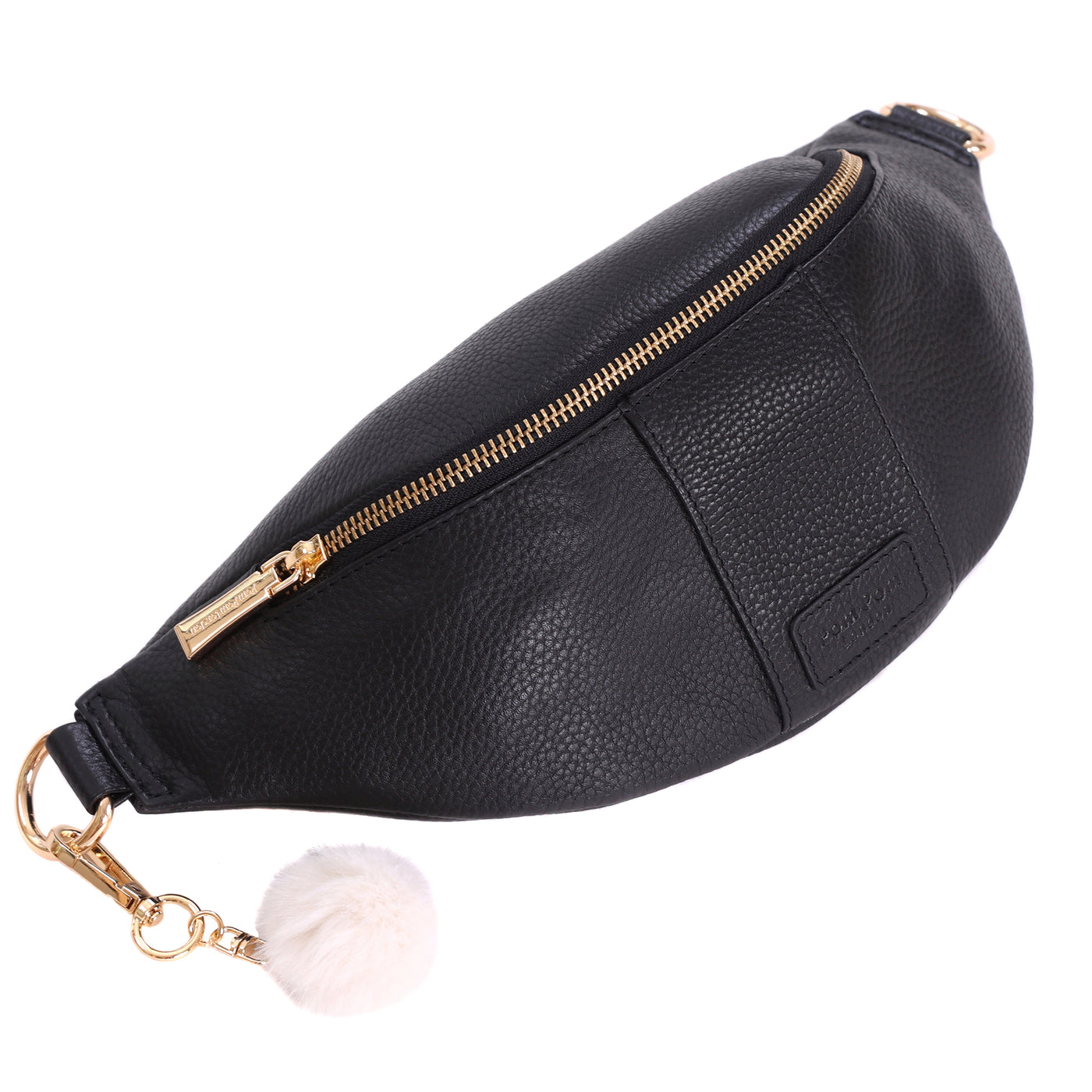 Real Leather Waist Bum Bag / Fanny Pack - Slim Travel Money Pouch With 3 Zippered Pockets, Adjustable Belt (Black)