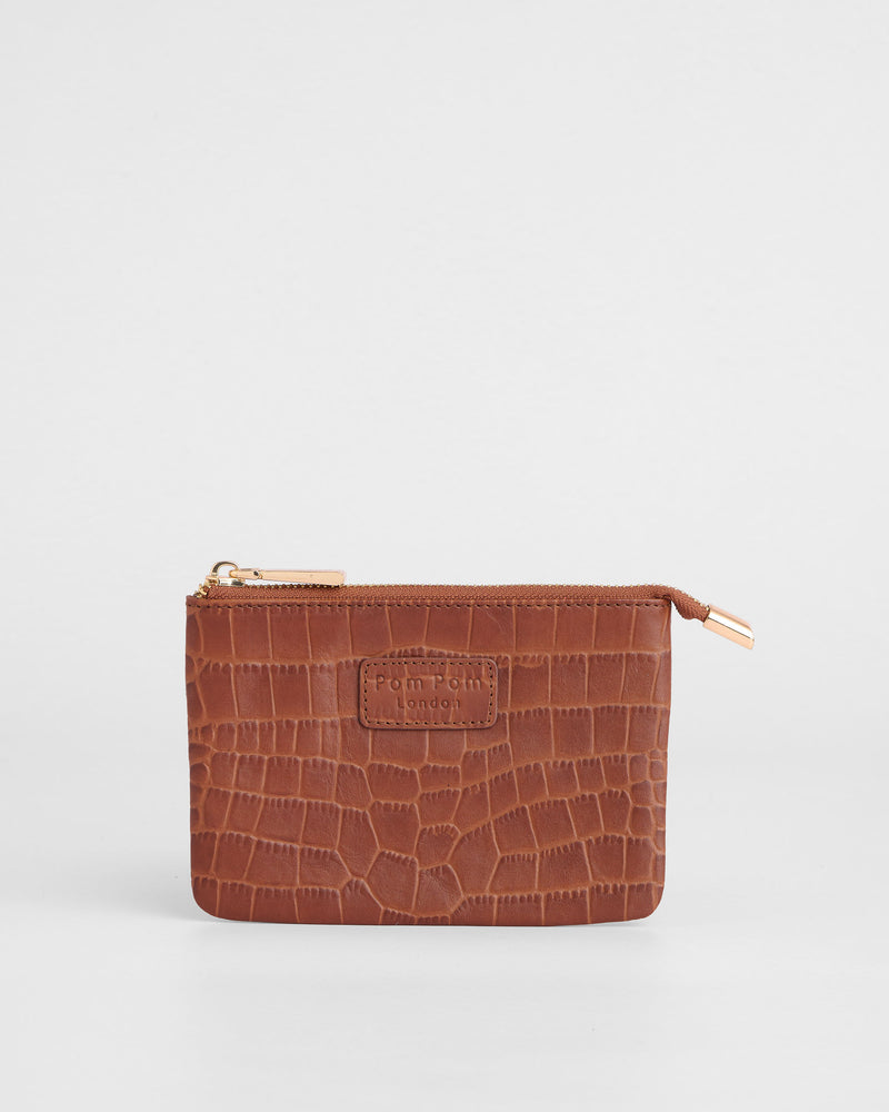 Chelsea Coin Purse Croc Chestnut-Pom Pom London