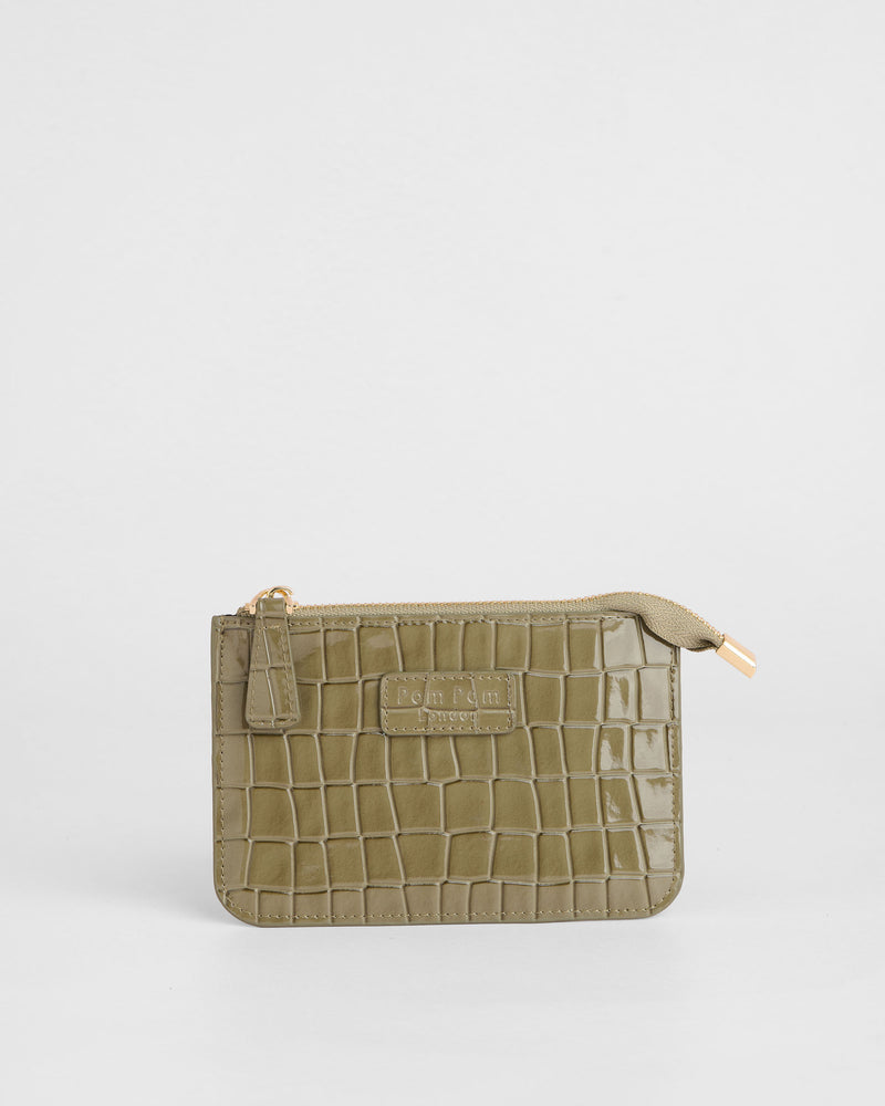 Chelsea Coin Purse Patent Croc Sage Green-Pom Pom London