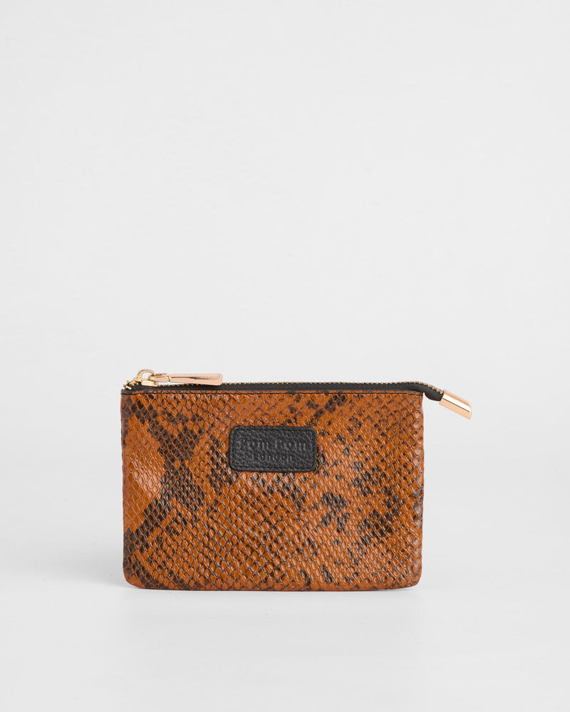 Chelsea Coin Purse Snake Effect Brown-Pom Pom London