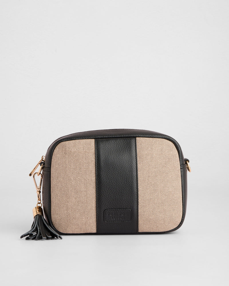 Pom Pom London City Canvas & Leather Bag Black-Pom Pom London
