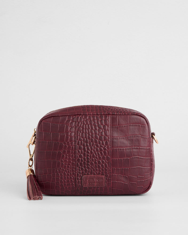 City Crossbody Bag Croc Red Mahogany-Pom Pom London