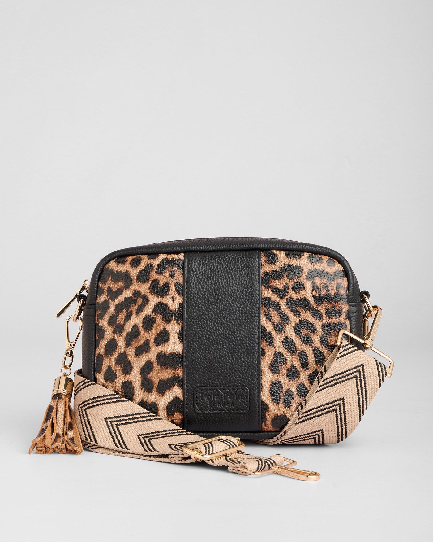 Pom Pom London City Bag - Leopard Print Crossbody Bag In Black