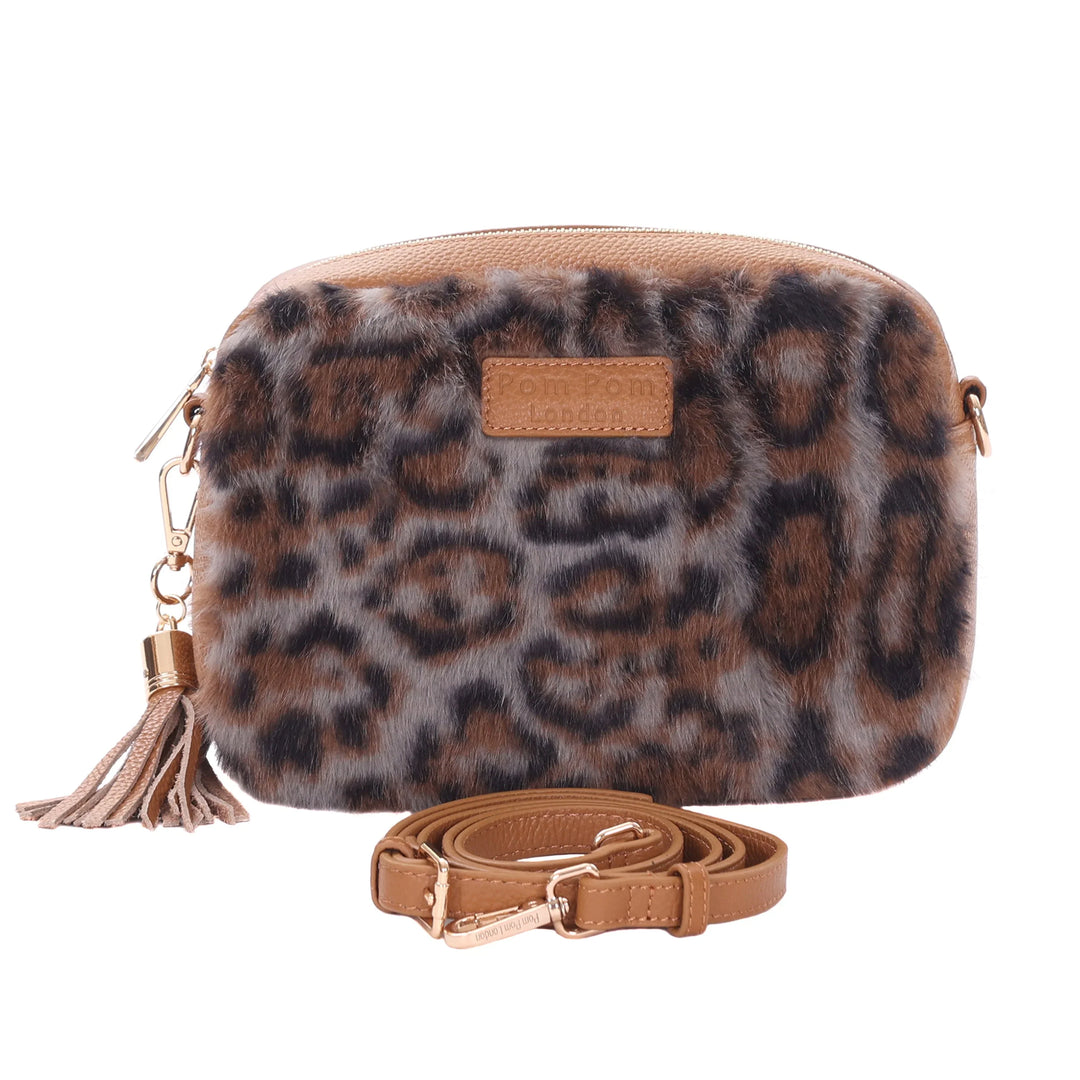 Pom Pom London City Bag - Leopard Print Faux Fur Crossbody Bag