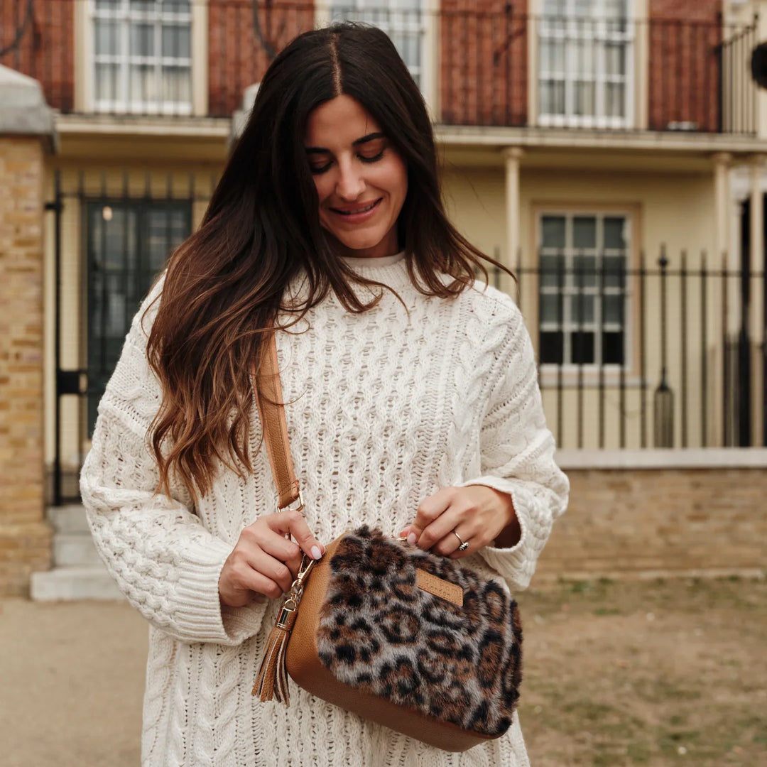 Pom Pom London City Bag - Leopard Print Faux Fur Crossbody Bag