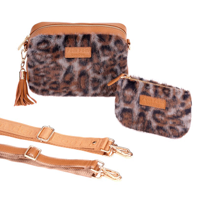 Pom Pom London City Bag - Leopard Print Faux Fur Crossbody Bag