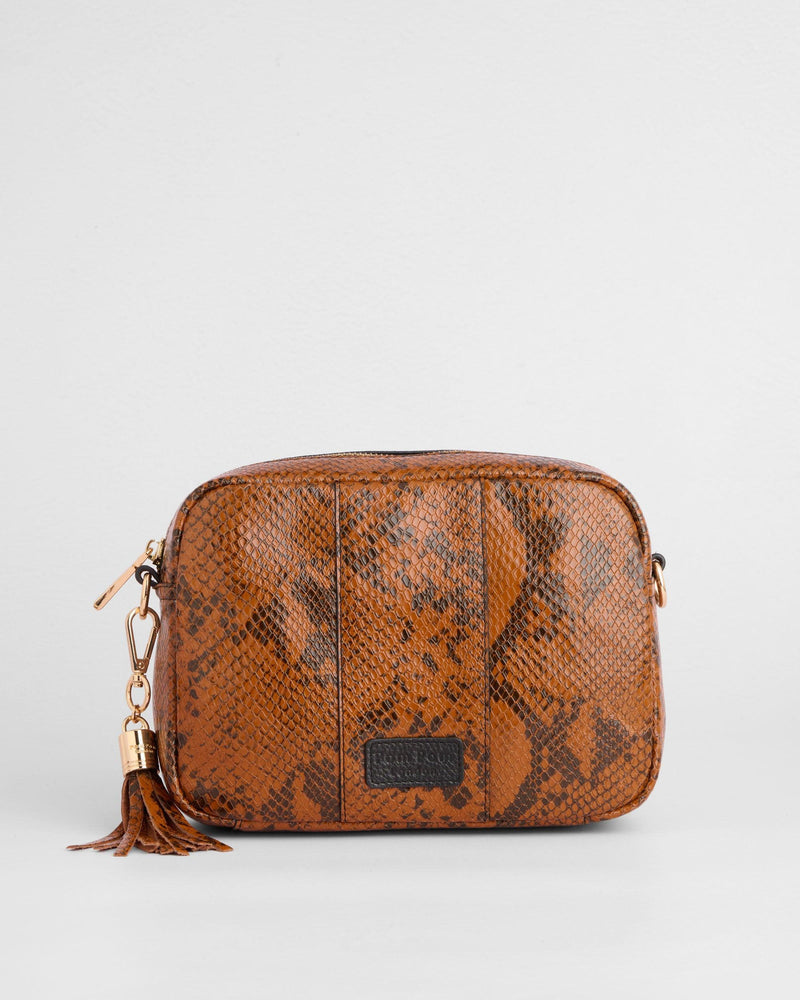 City Crossbody Bag Snake Effect Brown-Pom Pom London