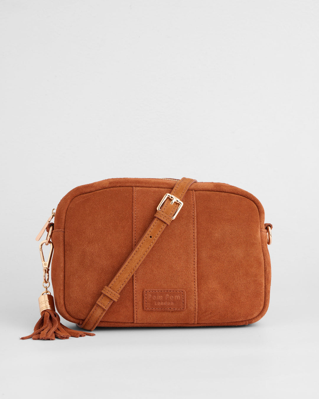 City Leather Crossbody Bag in Suede Chestnut | Pom Pom London