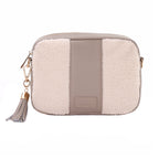 City Crossbody Faux Fleece & Leather Bag Stone